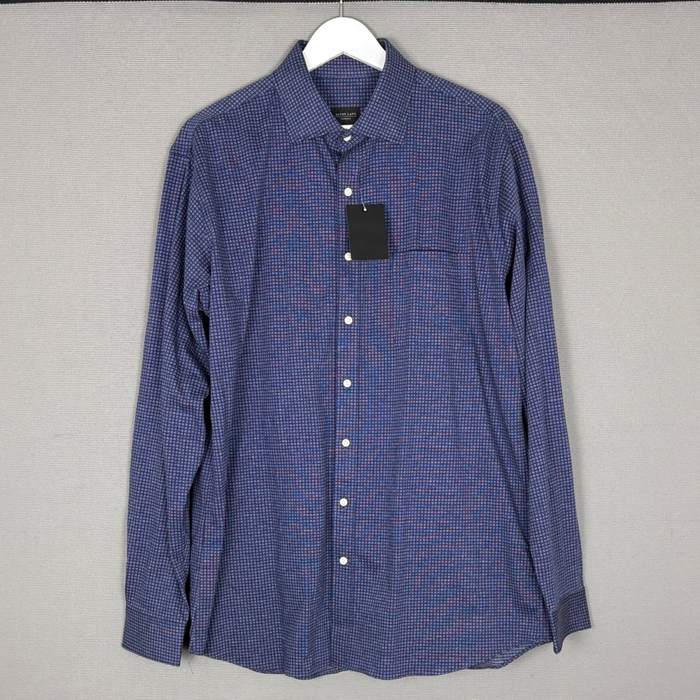 Alton Lane Tailored Fit Dark Blue Squares Men's Shirt - Size XL